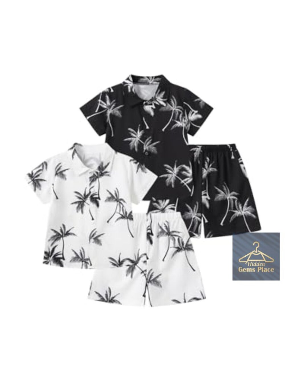 Boys Tropical Print Short Sleeve Shirt & Shorts Set 4-Piece Summer Outfit